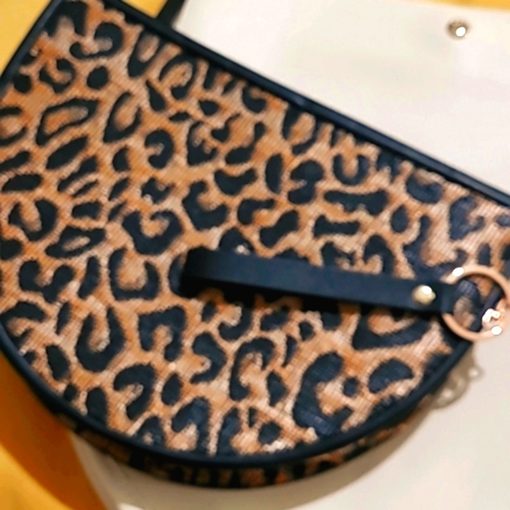 NEW POOLSIDE Leather Raffia Clutch today sale Available